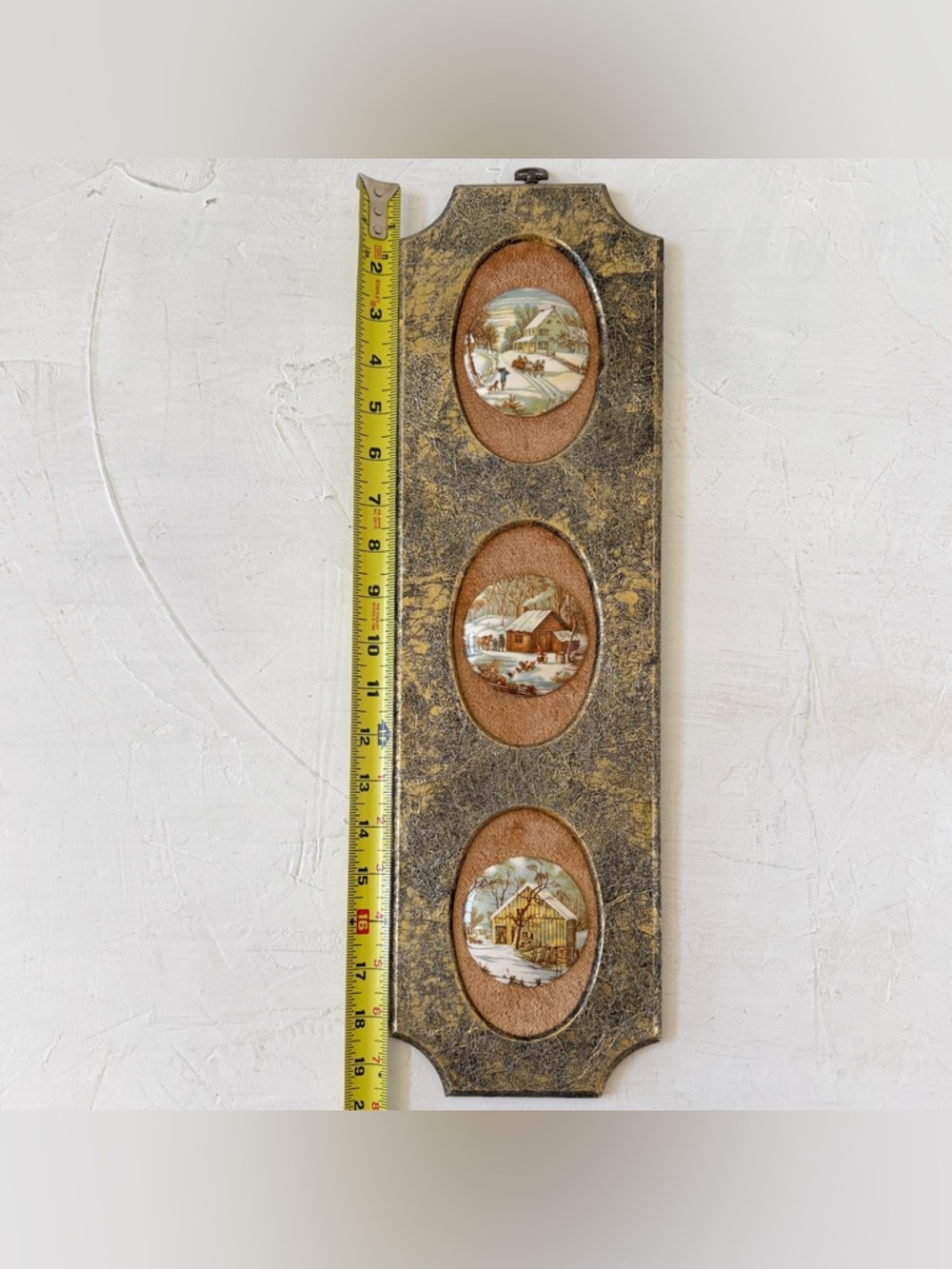Vintage Italian Florentine Gold Textured Wall Plaque Mini Ceramic Print - Picture 7 of 8
